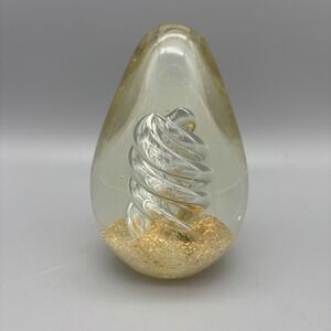 Dynasty Gallery Egg paperweight bubbles swirl helix gold flecks heavy 5.25"‎